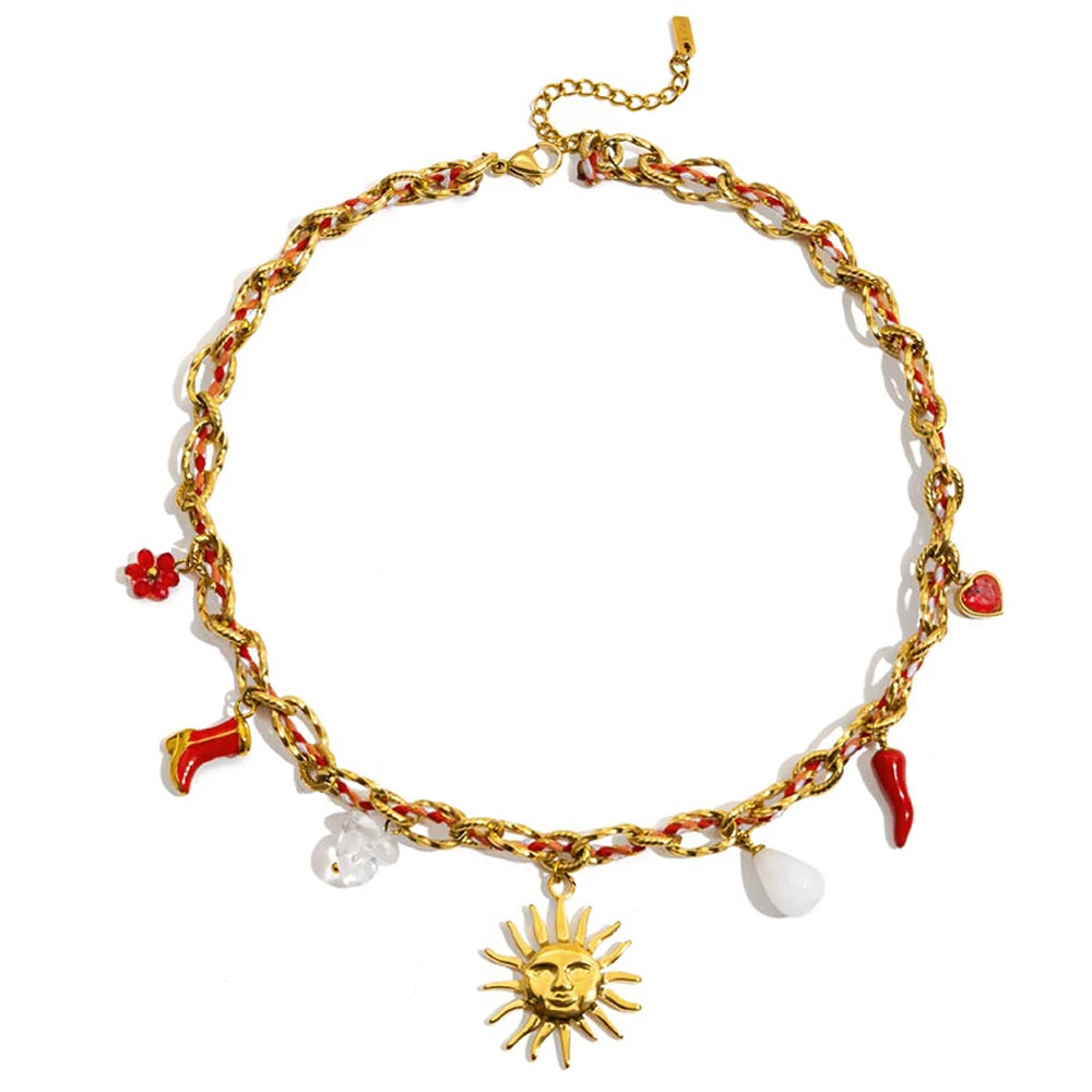Solar Weave Charm Necklace Gold