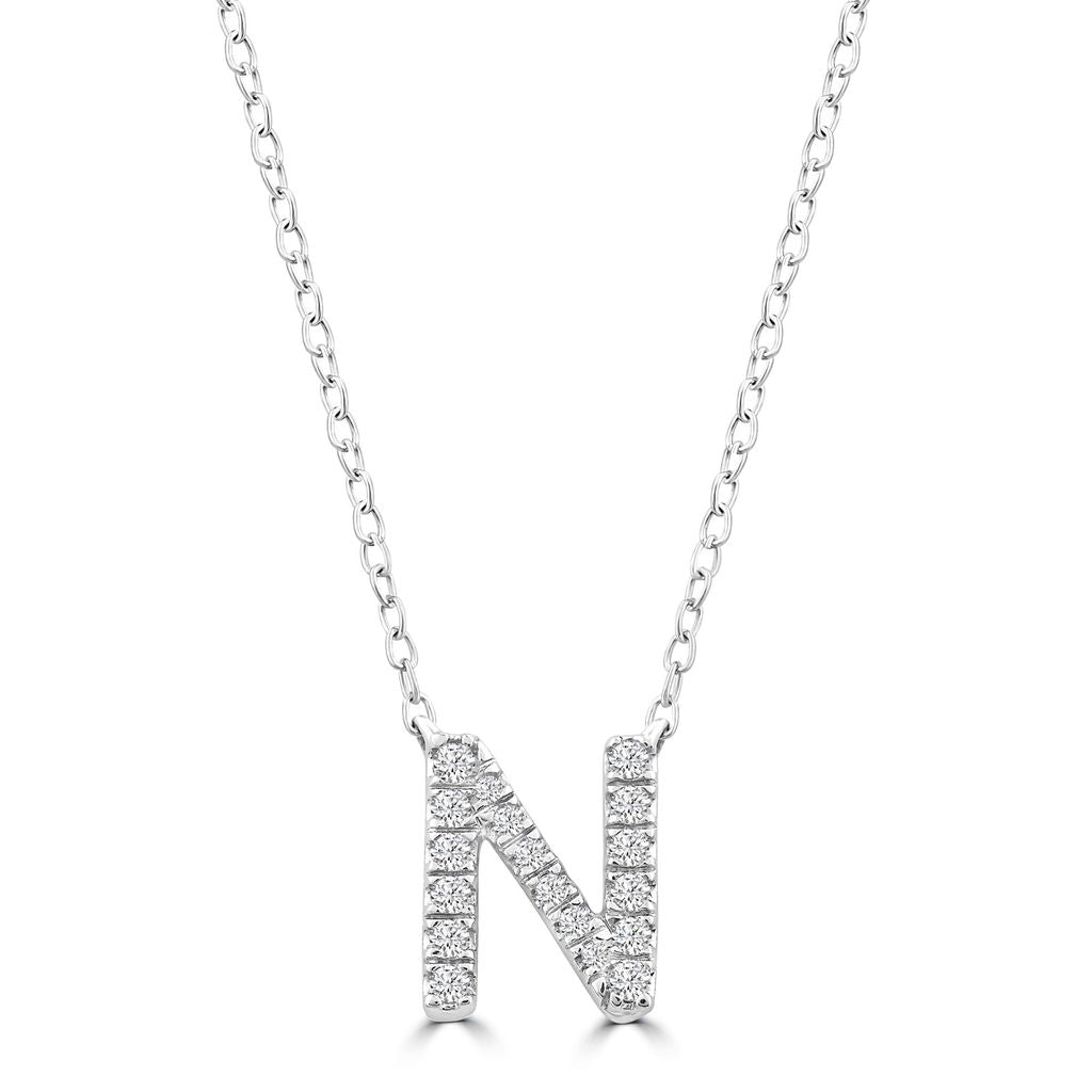 9k Solid White Gold Diamond Initial Necklace