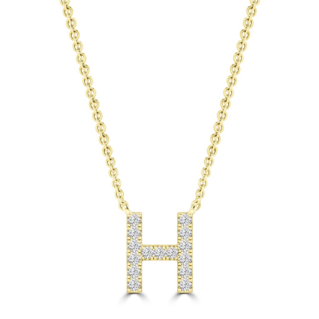 9k Solid Yellow Gold Diamond Initial Necklace