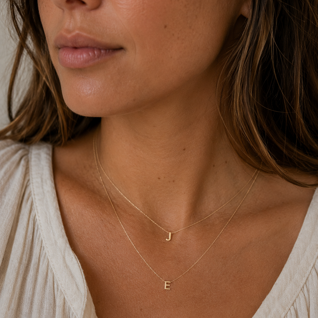 9k Solid Yellow Gold Initial Necklace