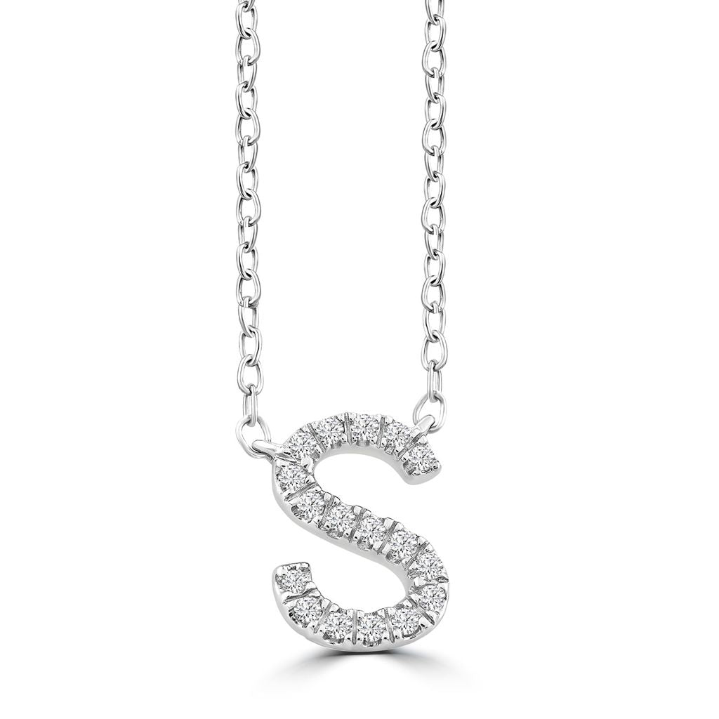 9k Solid White Gold Diamond Initial Necklace