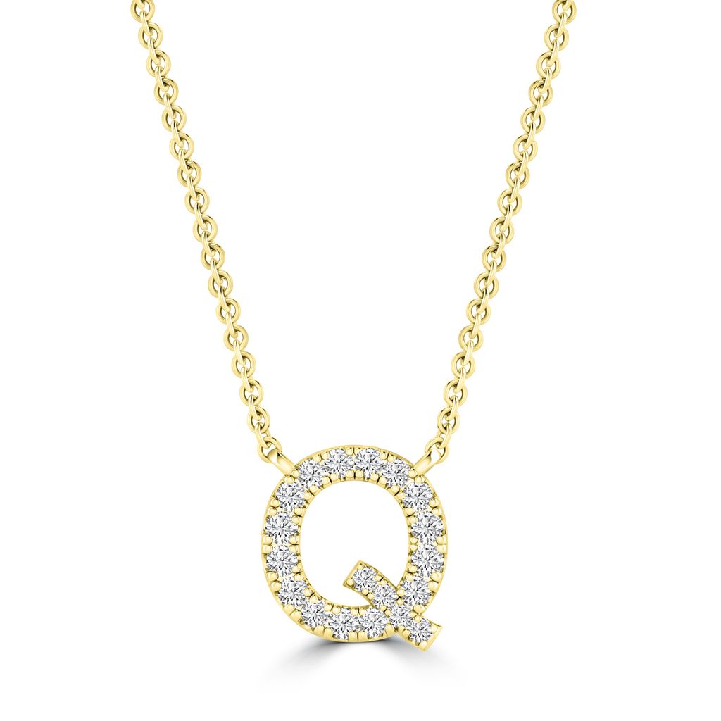 9k Solid Yellow Gold Diamond Initial Necklace