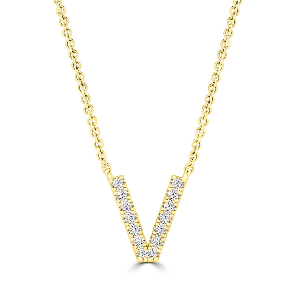 9k Solid Yellow Gold Diamond Initial Necklace