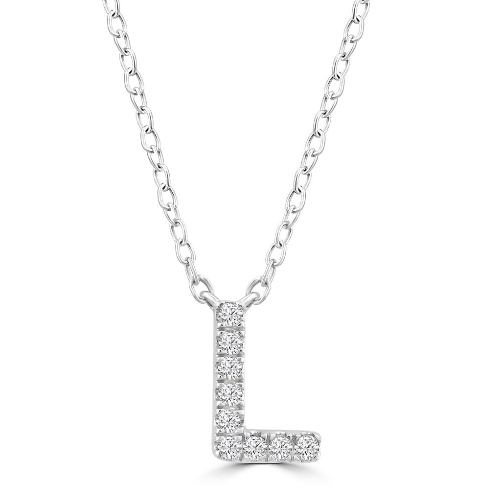 9k Solid White Gold Diamond Initial Necklace