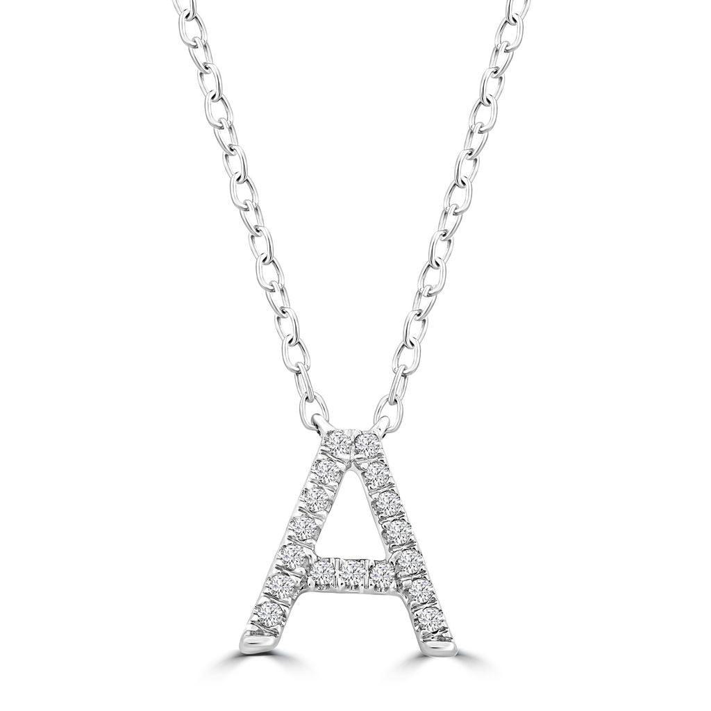 9k Solid White Gold Diamond Initial Necklace