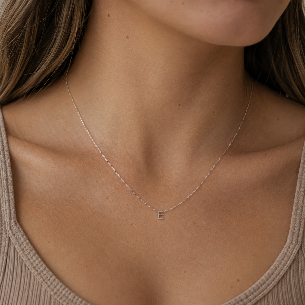 9k Solid White Gold Initial Necklace