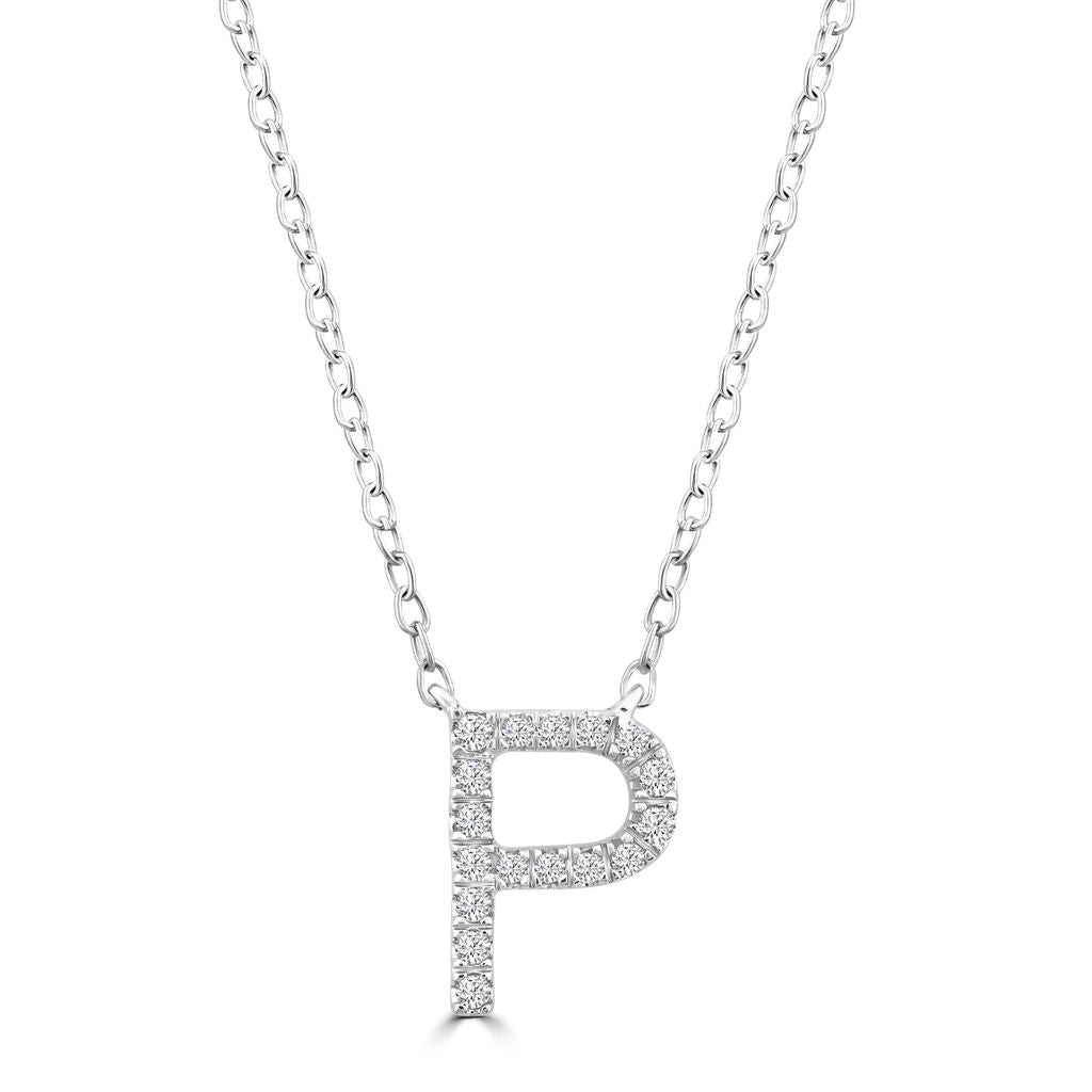 9k Solid White Gold Diamond Initial Necklace