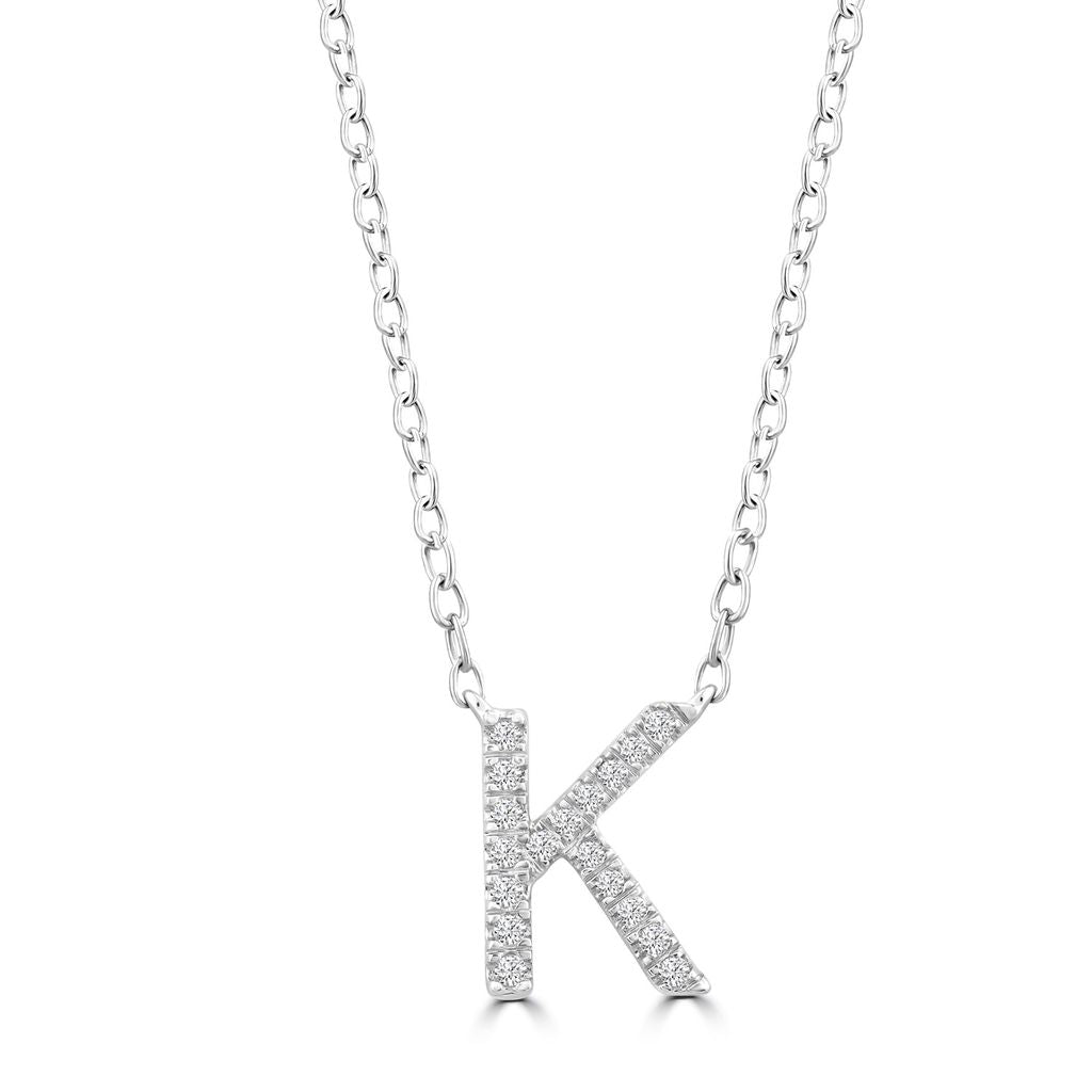 9k Solid White Gold Diamond Initial Necklace