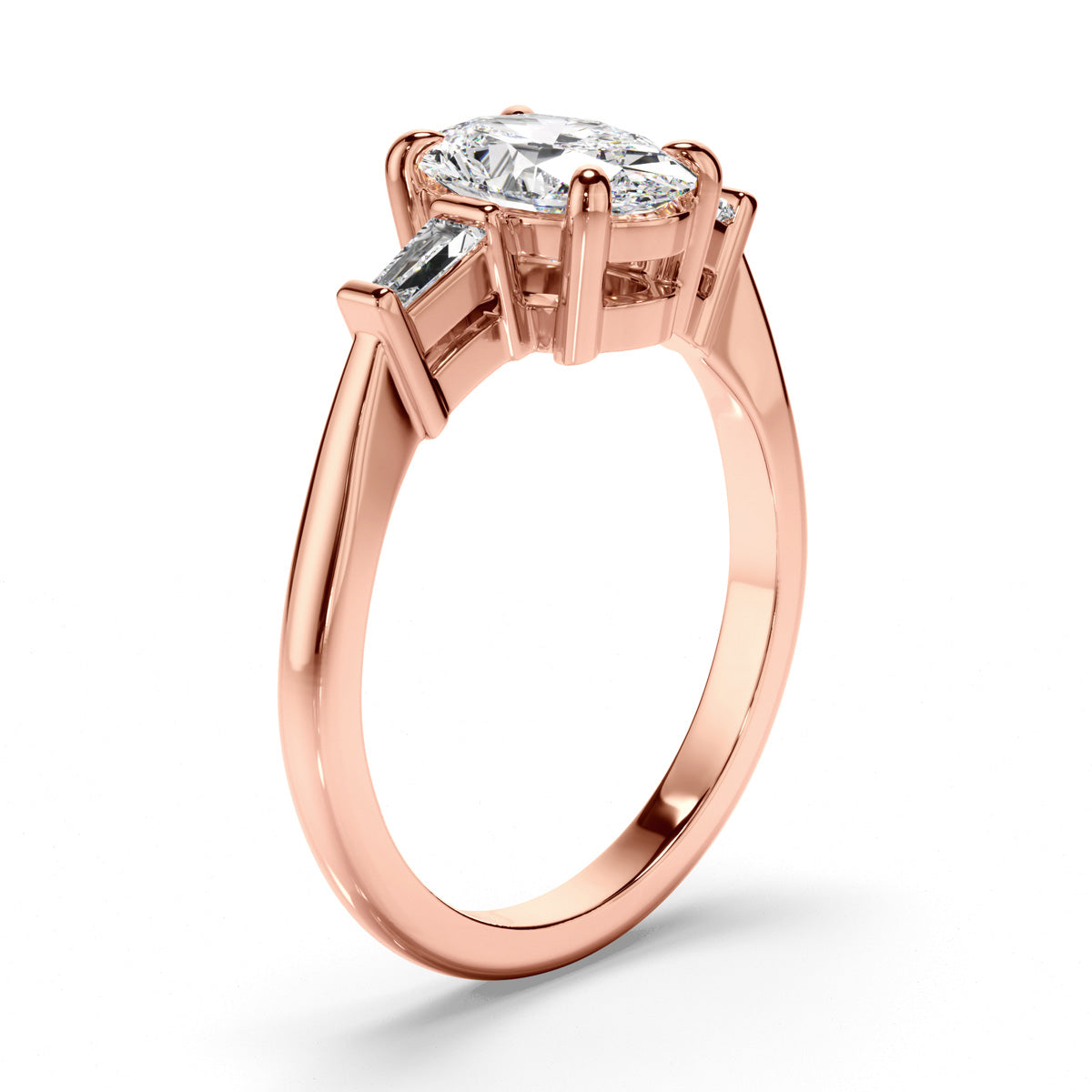 Oval Cut Diamond Trilogy Engagement Ring with Baguette Sides