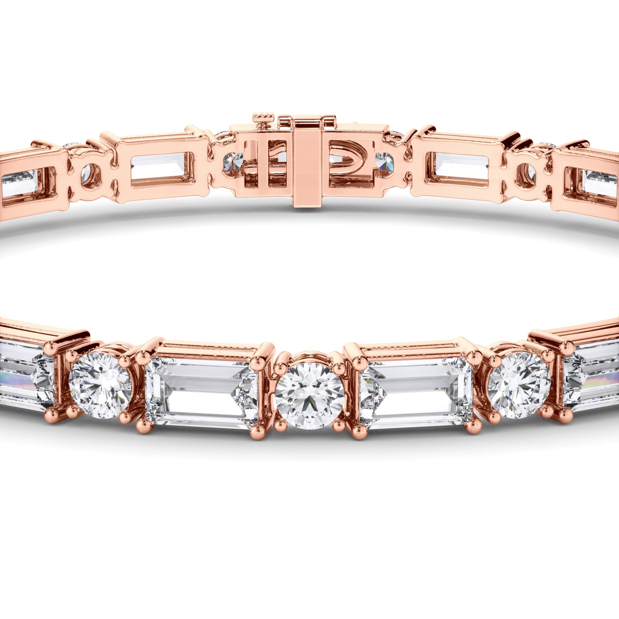 Round Brilliant & Baguette Cut Natural Mined Diamond Tennis Bracelet