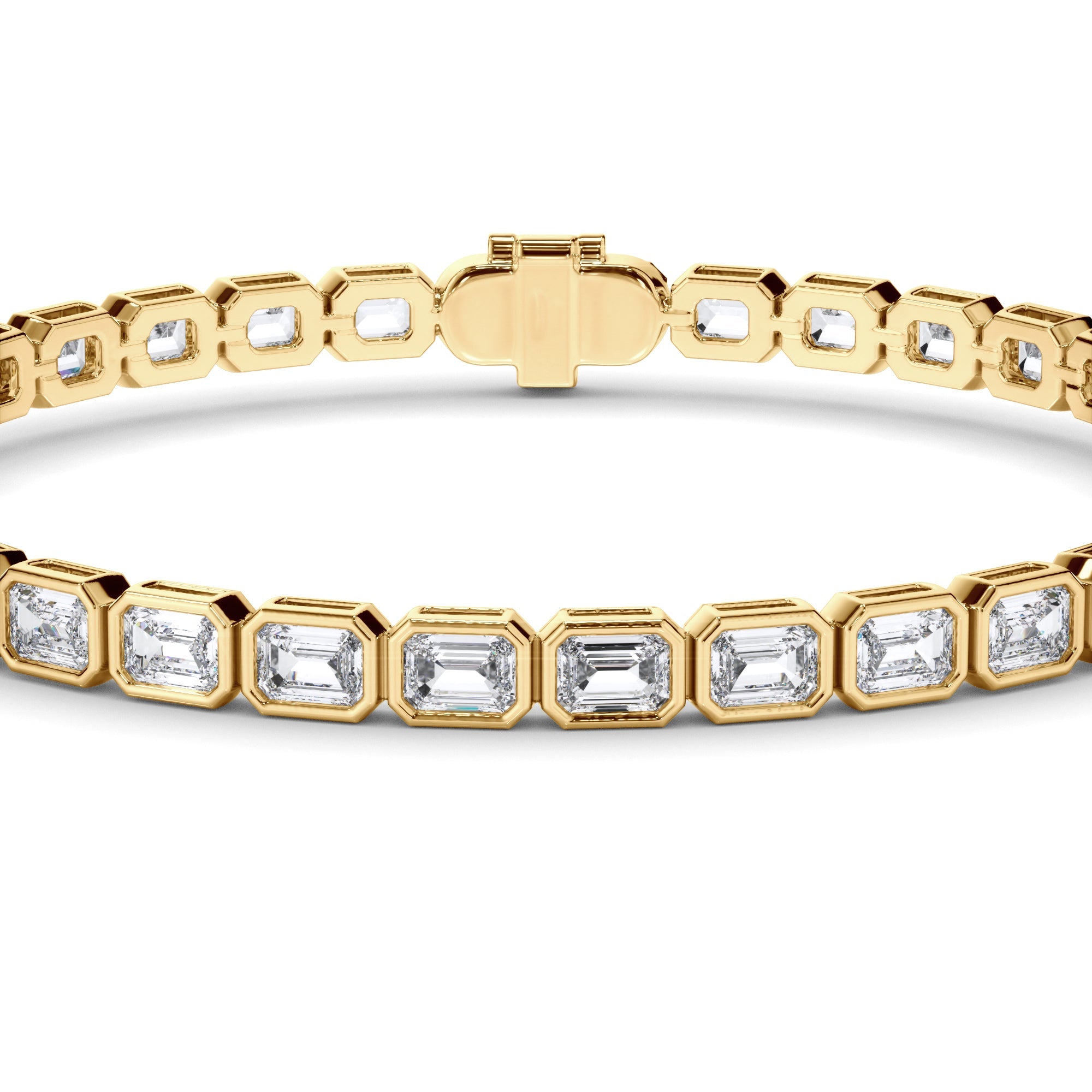 Emerald Cut Natural Mined Diamond Bezel Set Tennis Bracelet