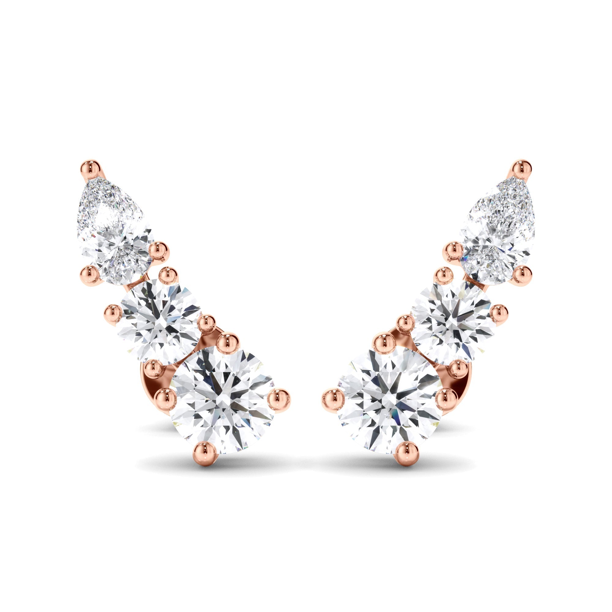 Round Brilliant & Pear Cut 3-Stone Stud Earrings