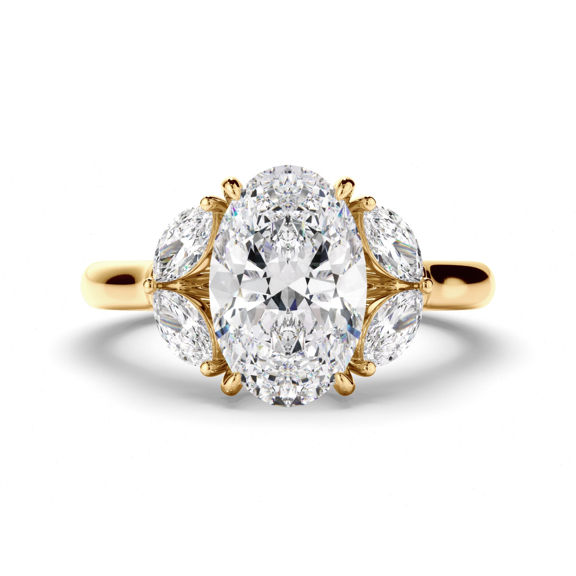 Oval Cut Diamond Engagement Ring with Marquise Sides
