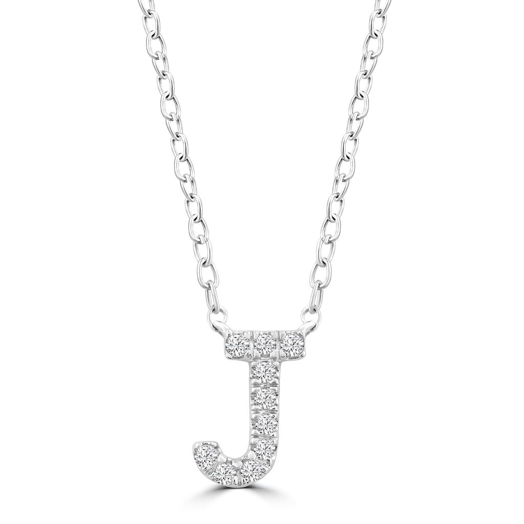 9k Solid White Gold Diamond Initial Necklace