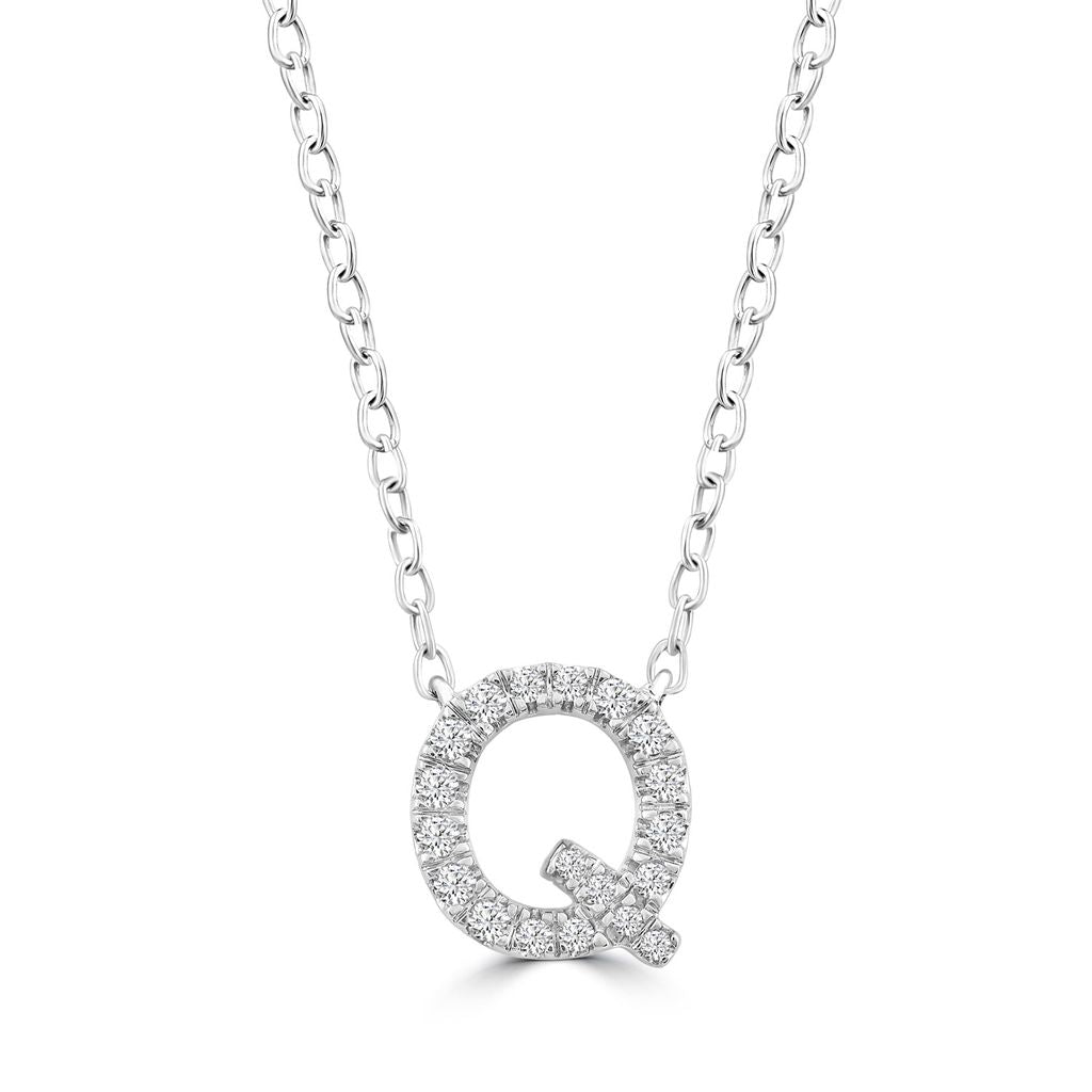 9k Solid White Gold Diamond Initial Necklace