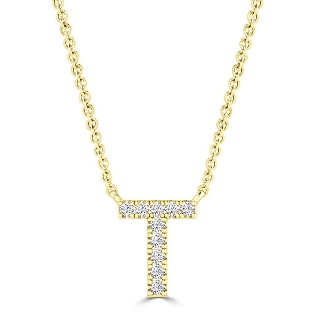 9k Solid Yellow Gold Diamond Initial Necklace