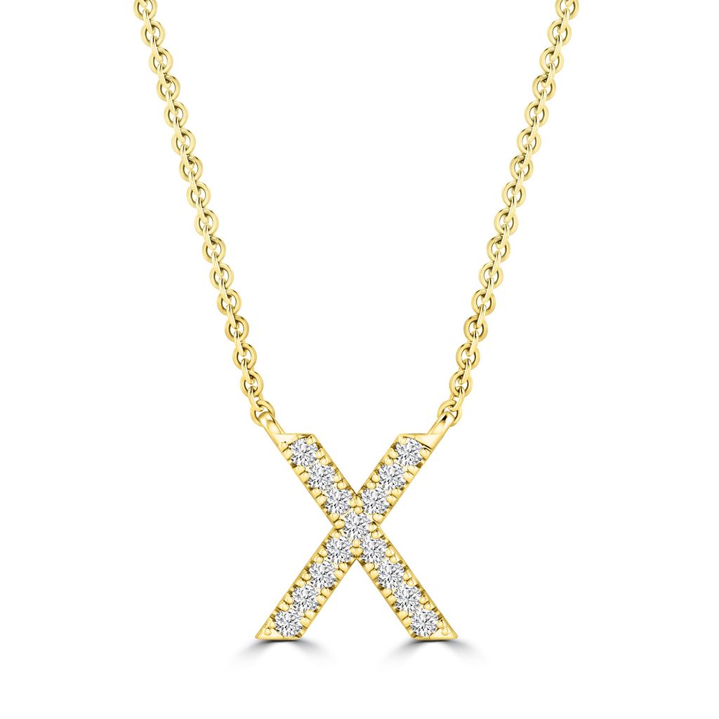9k Solid Yellow Gold Diamond Initial Necklace
