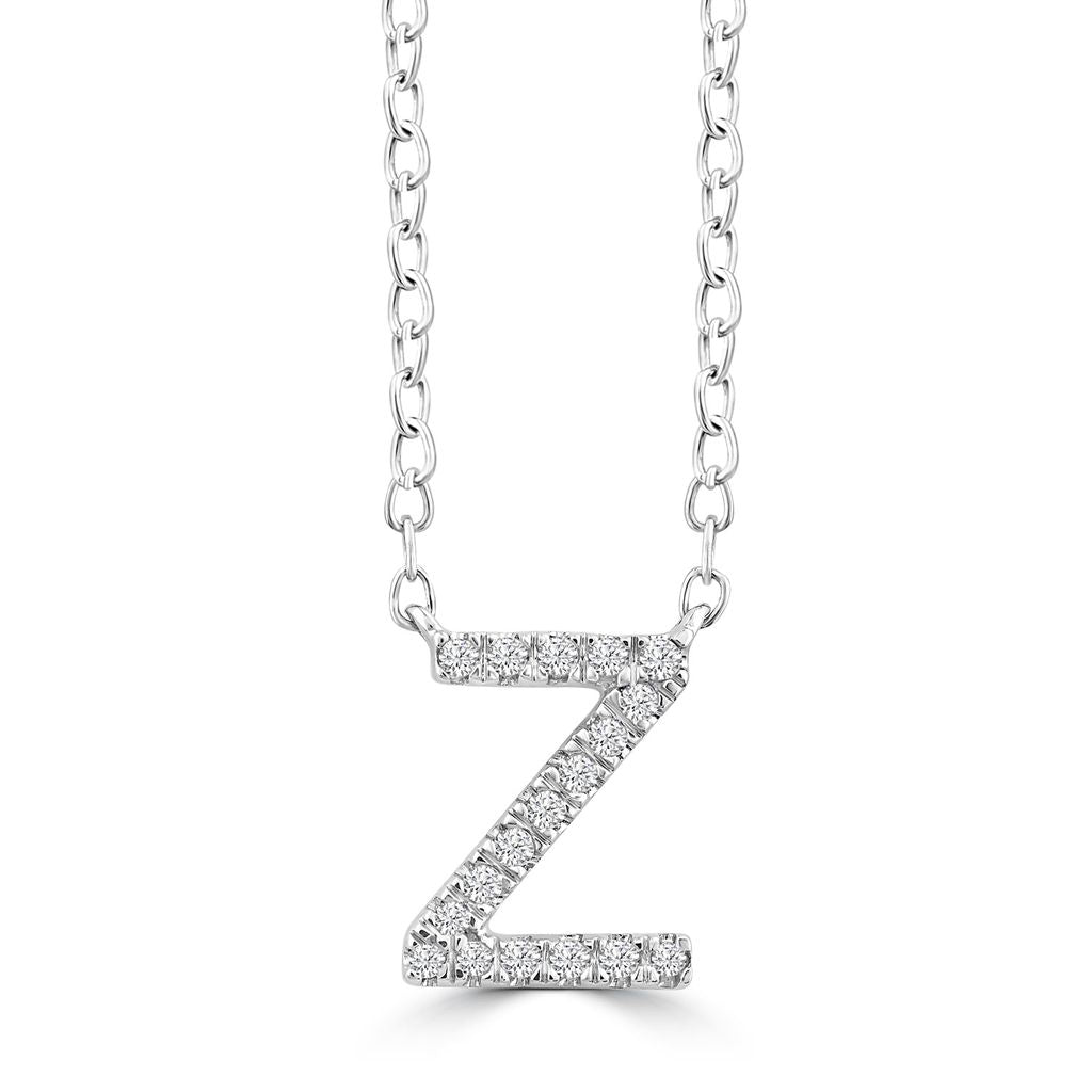 9k Solid White Gold Diamond Initial Necklace