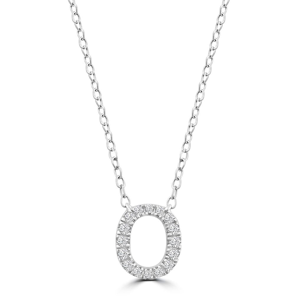 9k Solid White Gold Diamond Initial Necklace