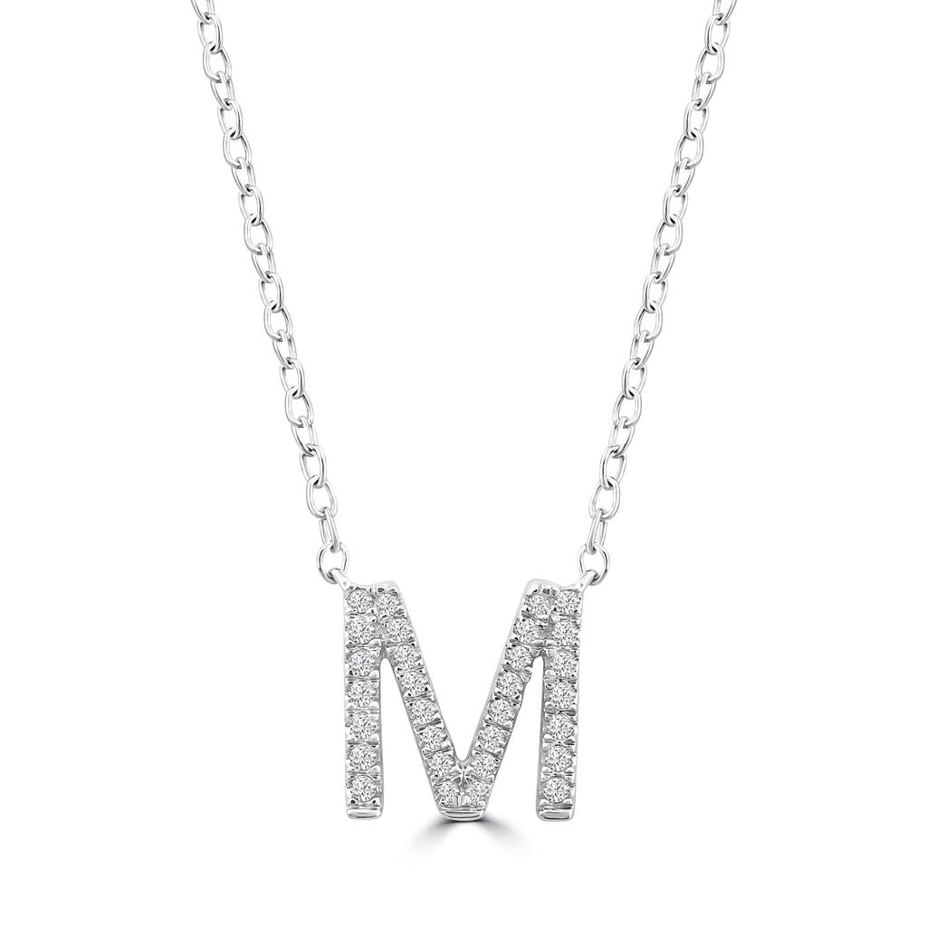 9k Solid White Gold Diamond Initial Necklace