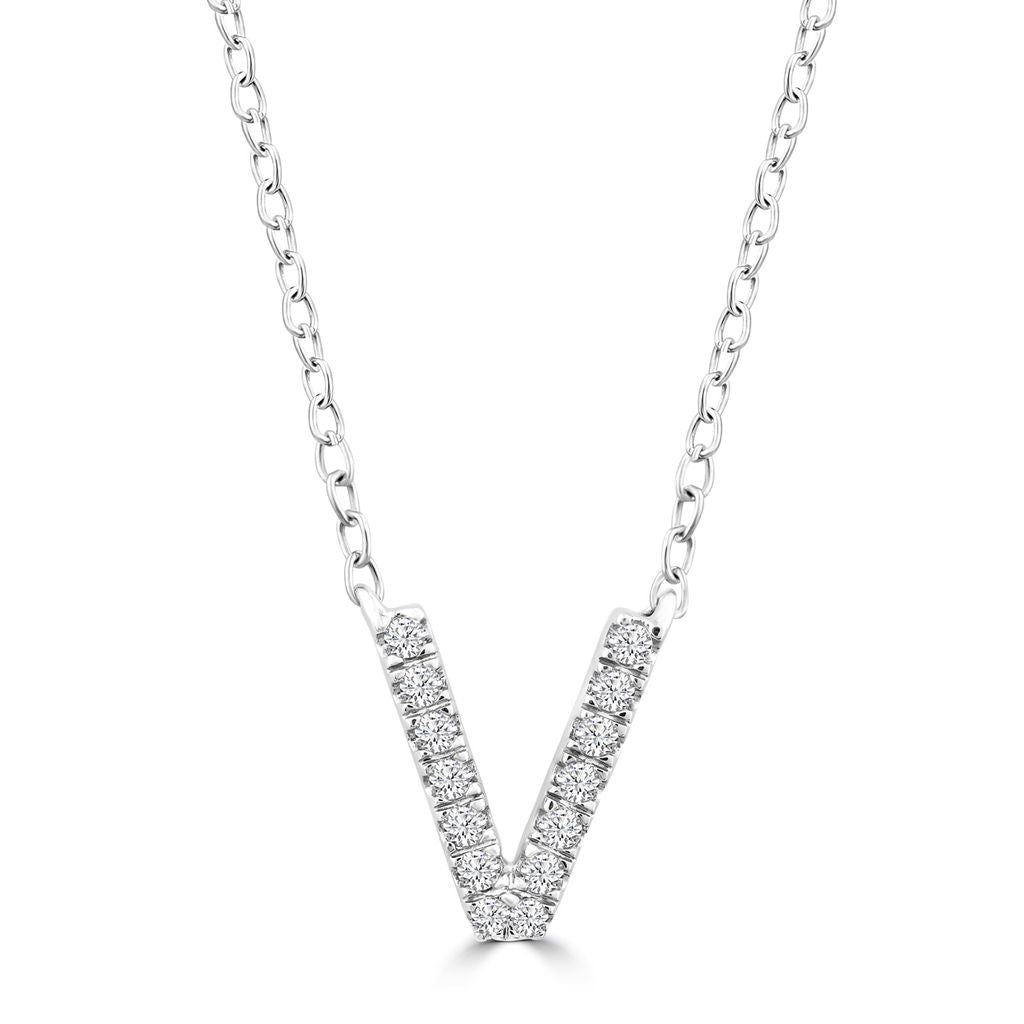 9k Solid White Gold Diamond Initial Necklace