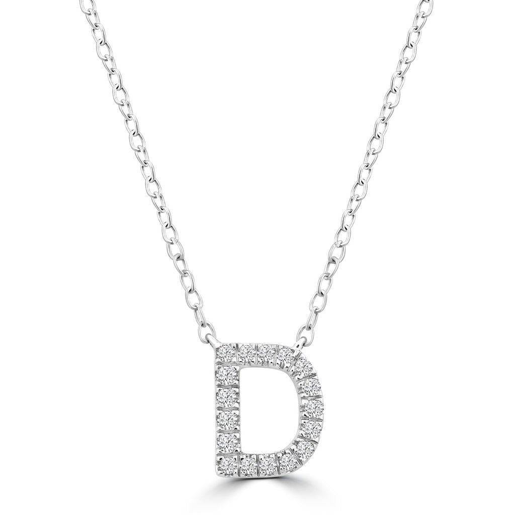 9k Solid White Gold Diamond Initial Necklace