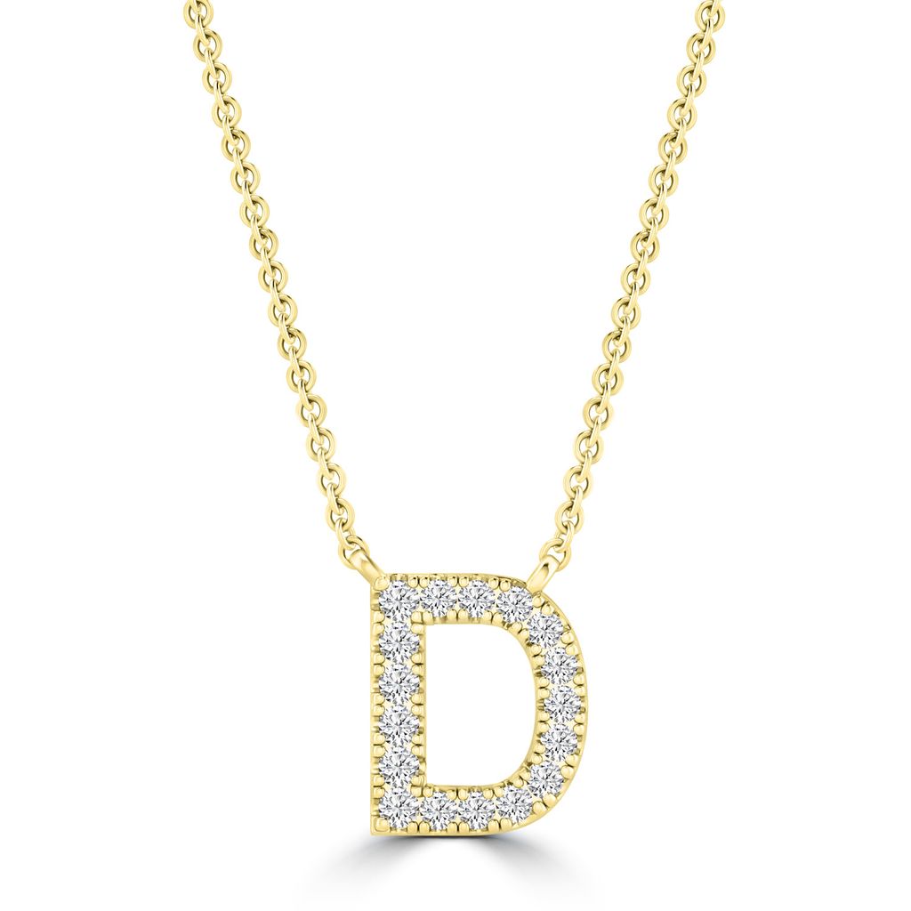9k Solid Yellow Gold Diamond Initial Necklace