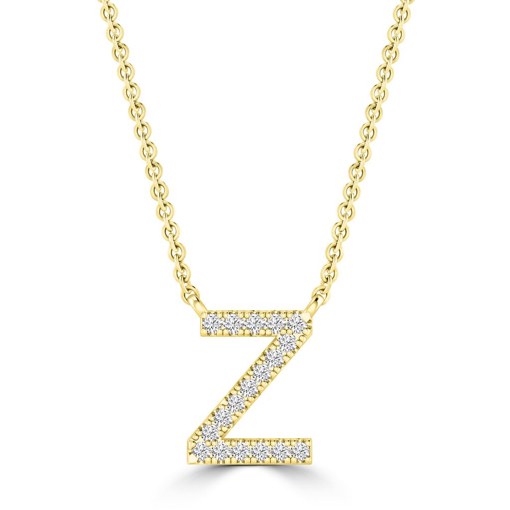 9k Solid Yellow Gold Diamond Initial Necklace