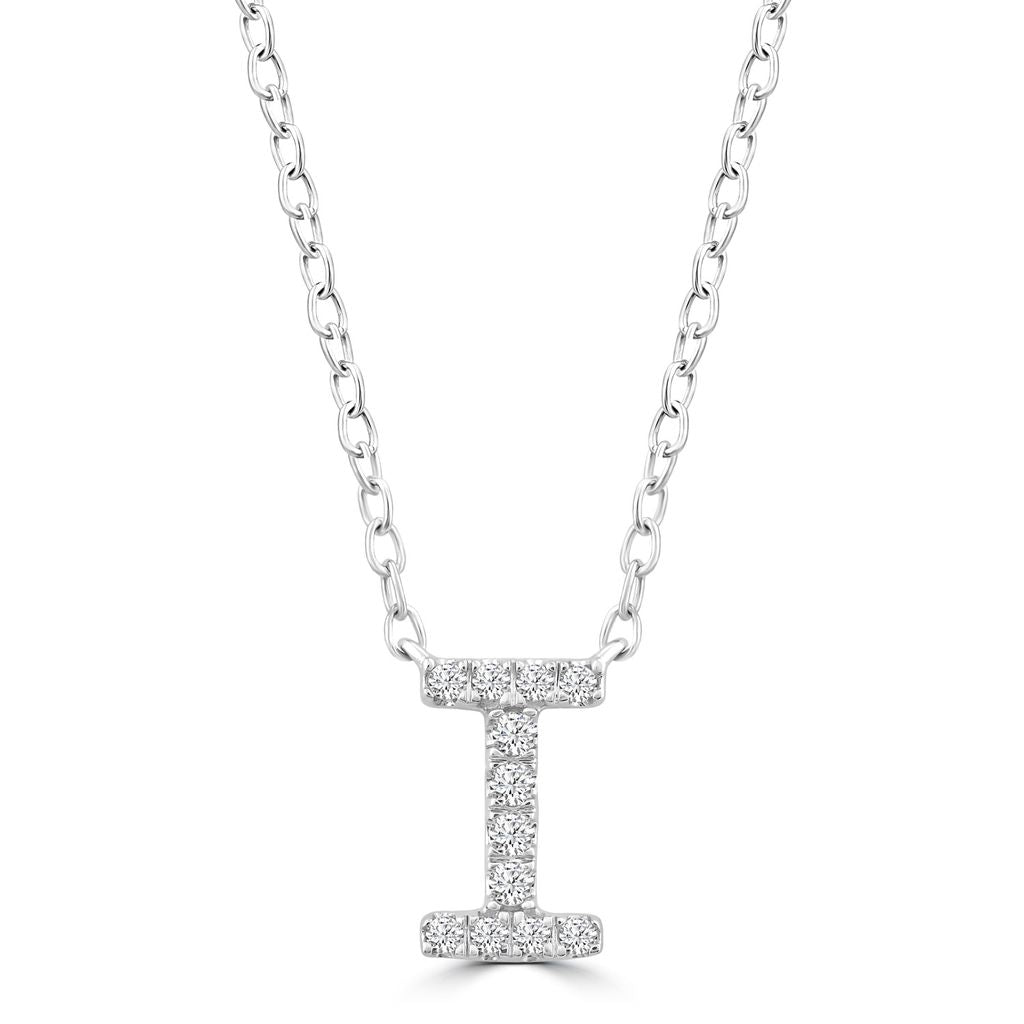 9k Solid White Gold Diamond Initial Necklace