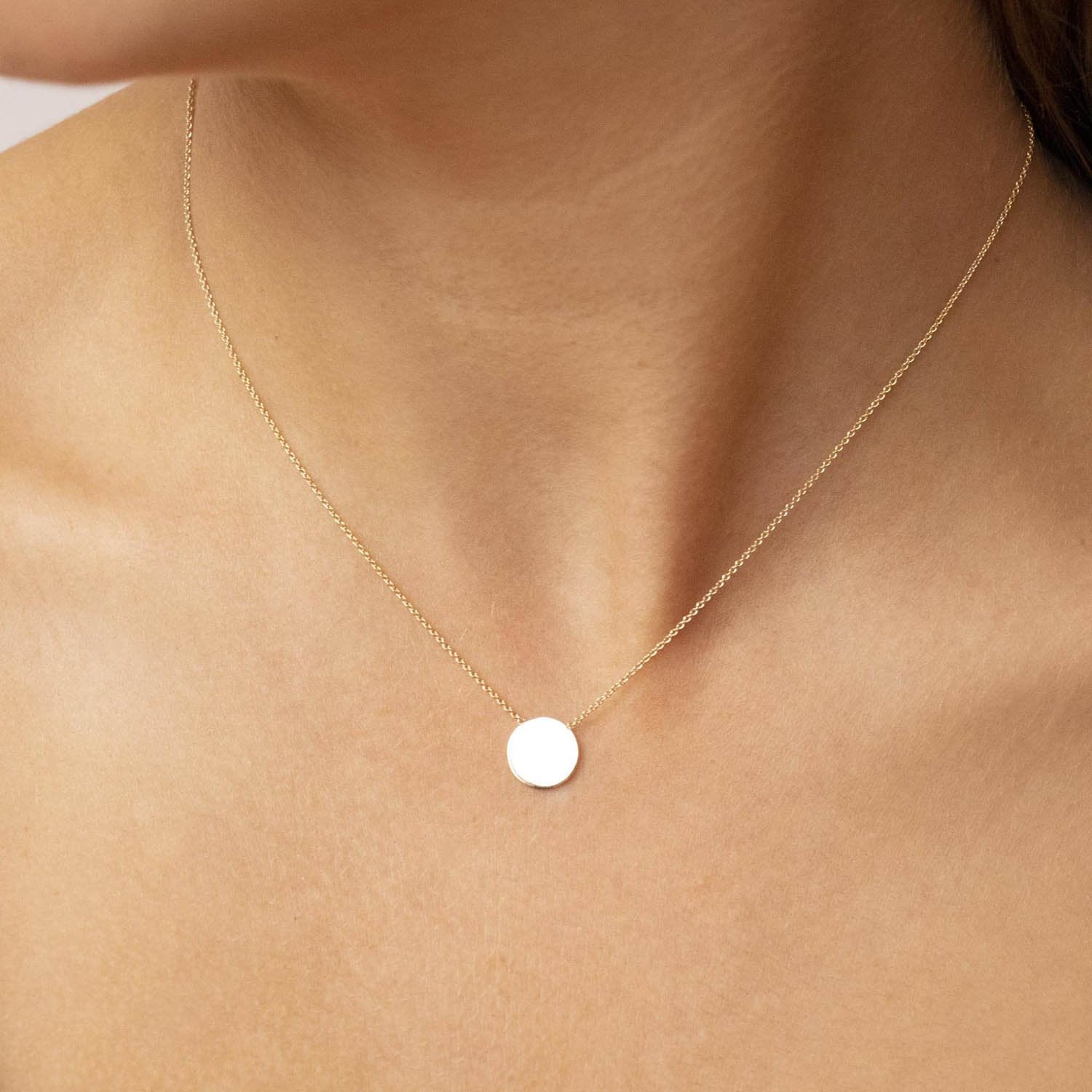 9K Yellow Gold 10mm Disc Adjustable Necklace 41cm-43cm