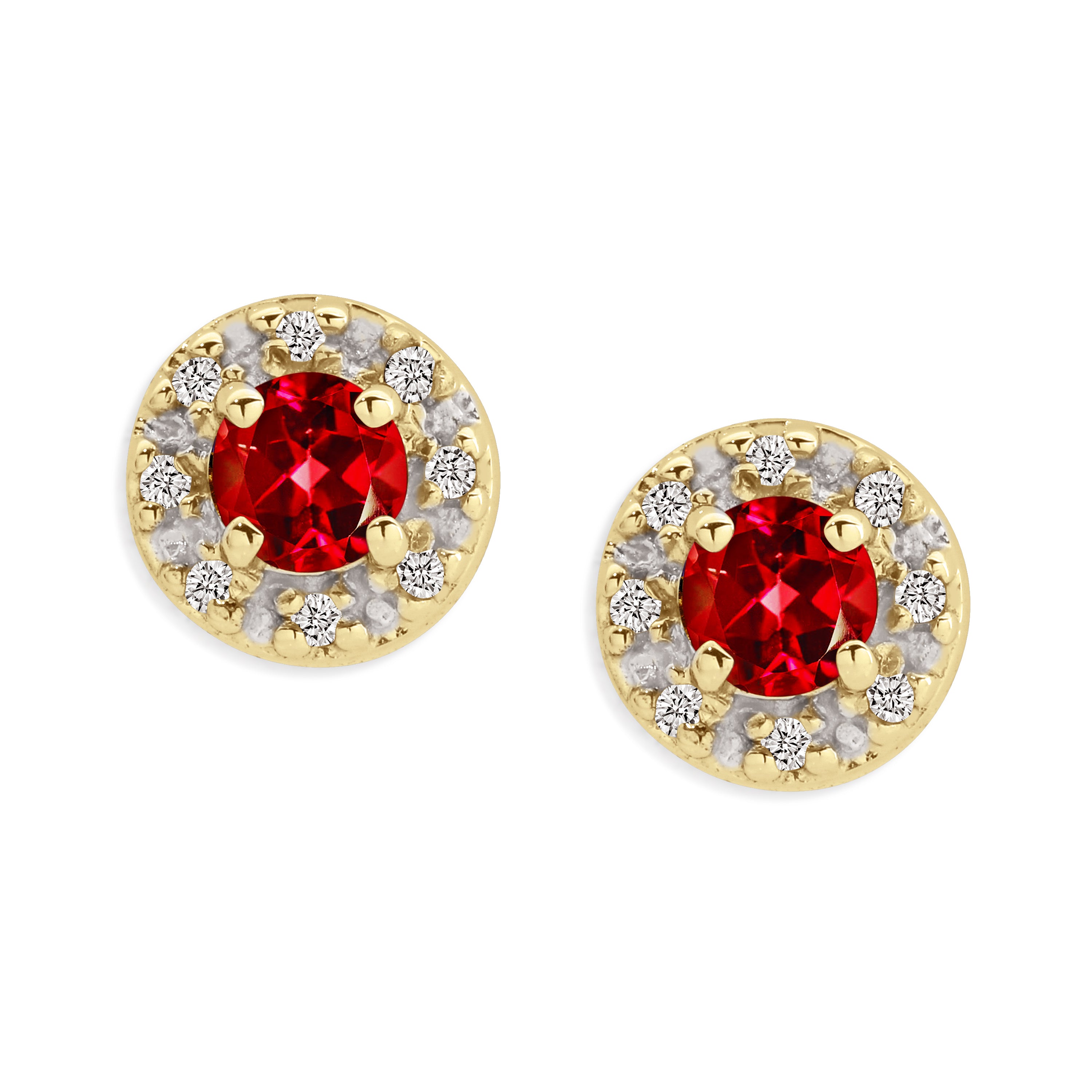 9ct Yellow Gold Ruby and Diamond Halo Stud Earrings