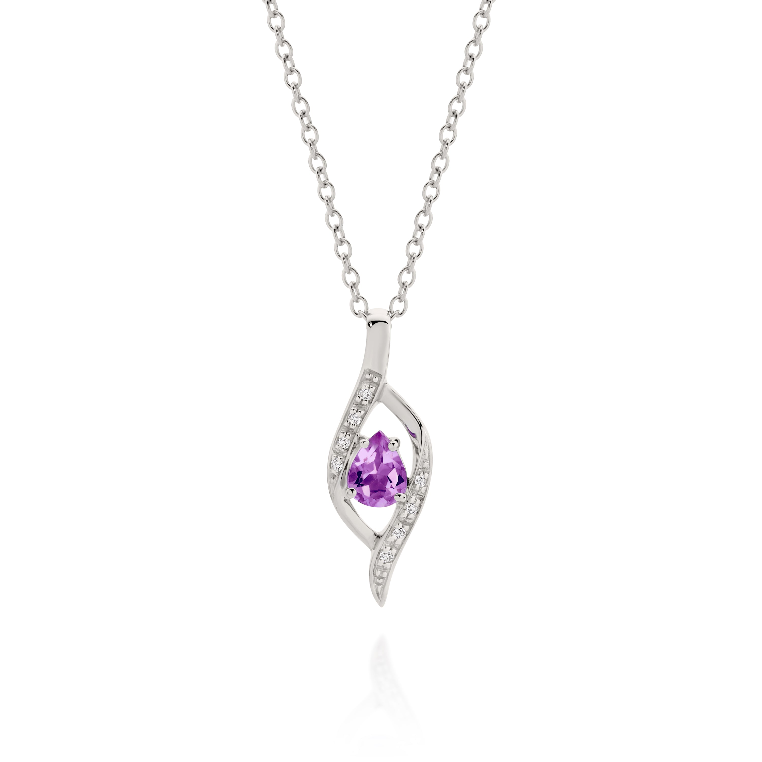 9ct White Gold Amethyst Diamond Pendant