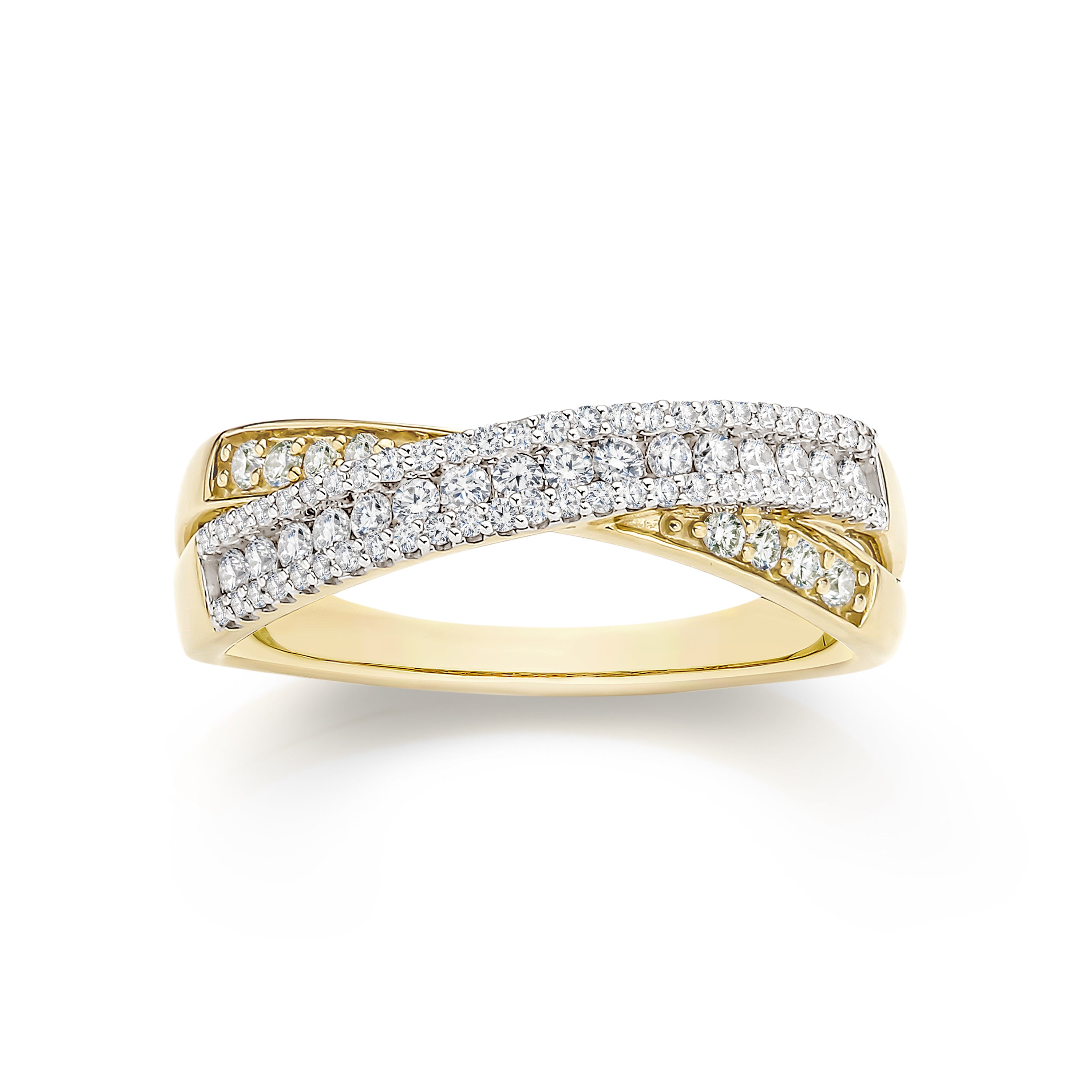 9k Solid Gold Diamond Cross Over Ring