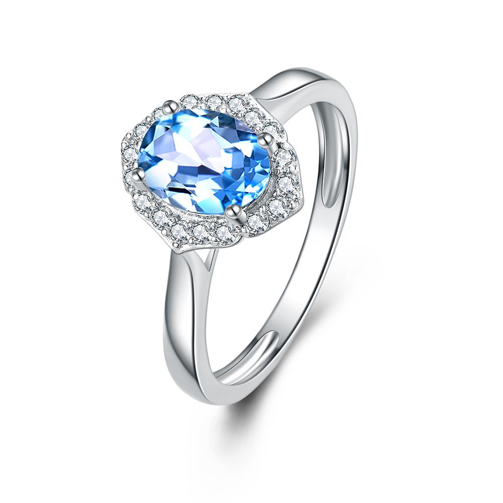 9k Solid Gold Blue Topaz Diamond Ring