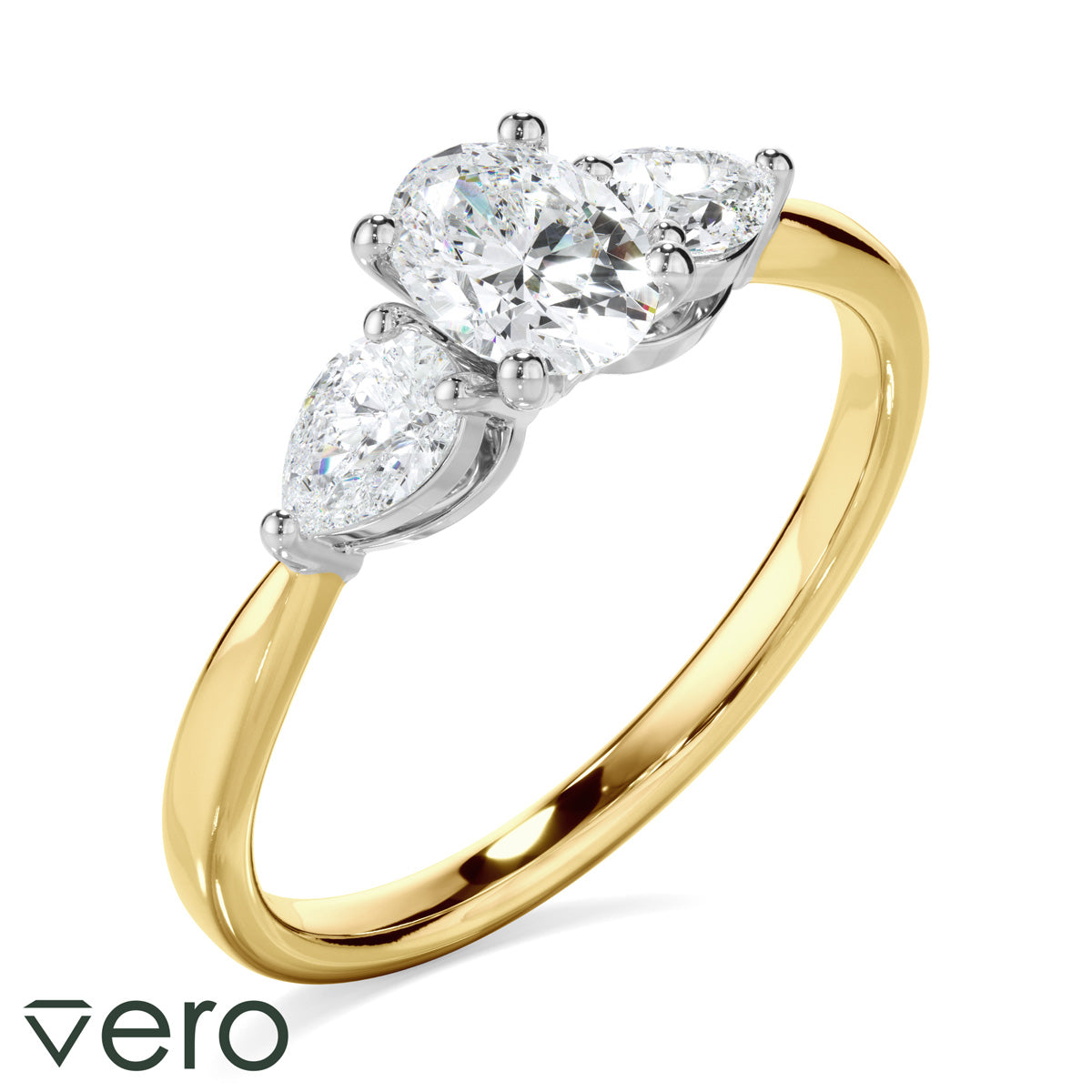0.85ct Oval Cut Lab Grown Diamond Engagement Ring Set in 18ct Yellow and White Gold