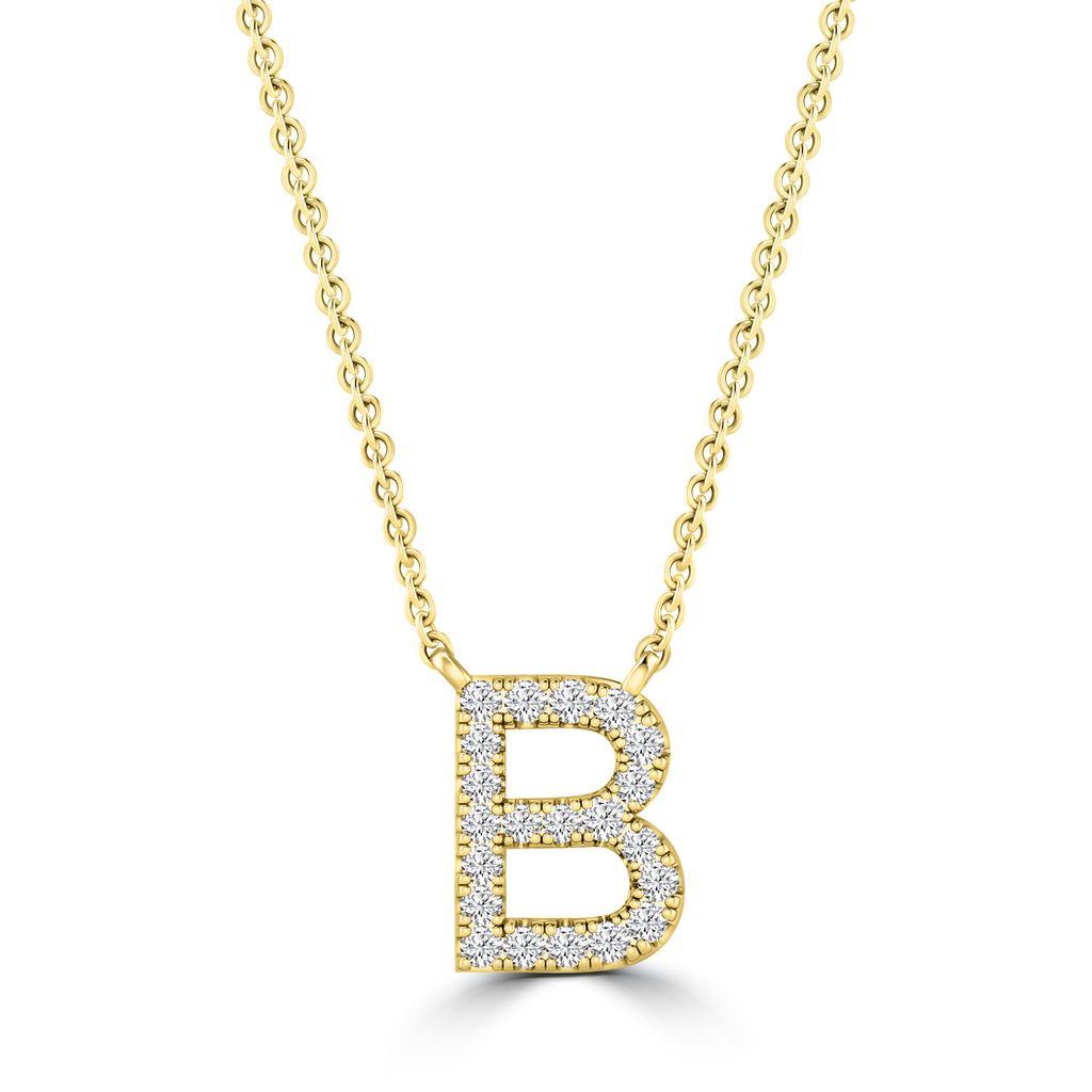 9k Solid Yellow Gold Diamond Initial Necklace