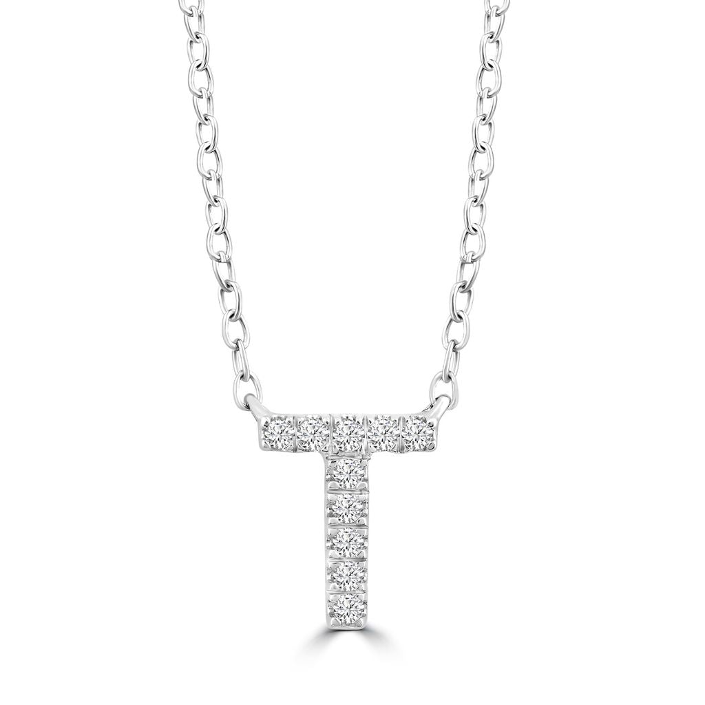 9k Solid White Gold Diamond Initial Necklace