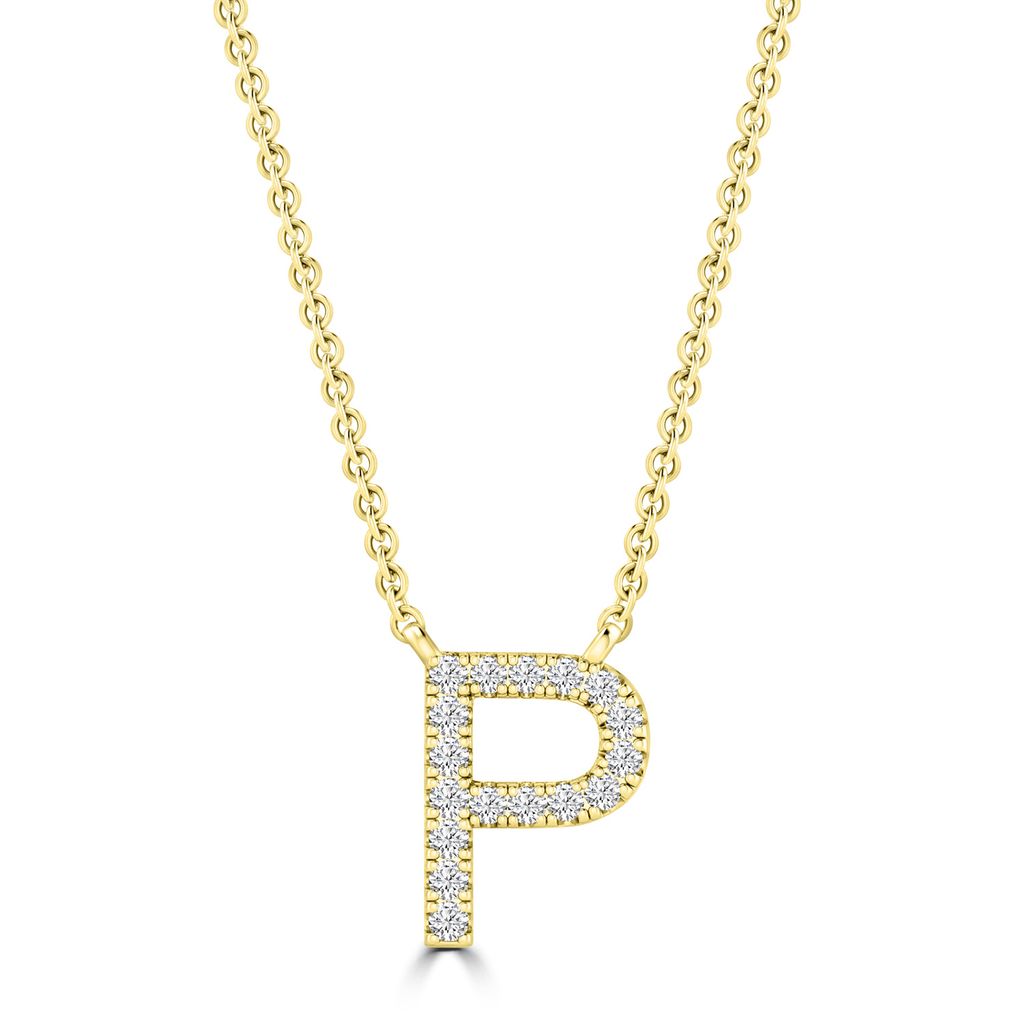 9k Solid Yellow Gold Diamond Initial Necklace