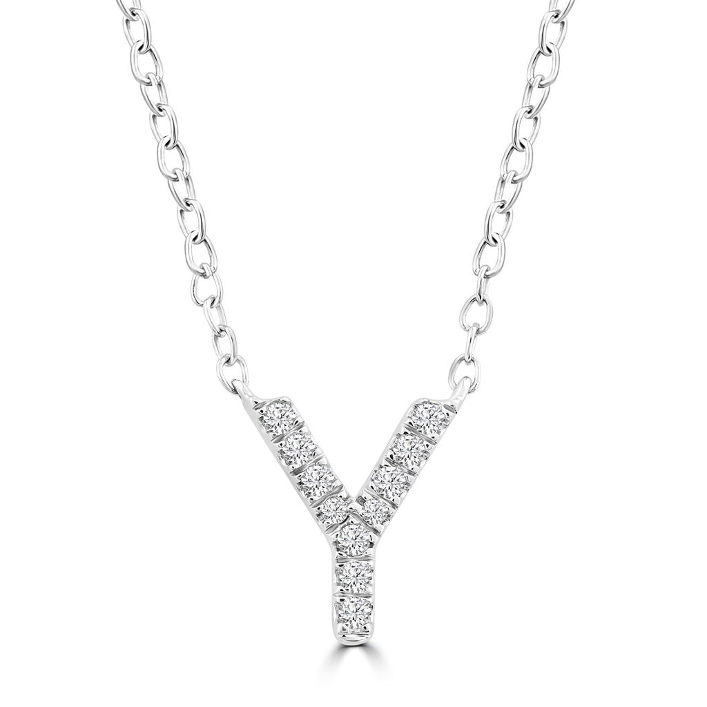 9k Solid White Gold Diamond Initial Necklace