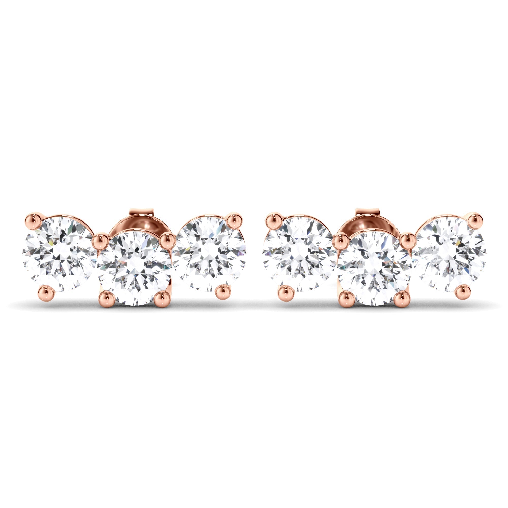 Round Brilliant Cut 3-Stone Stud Earrings