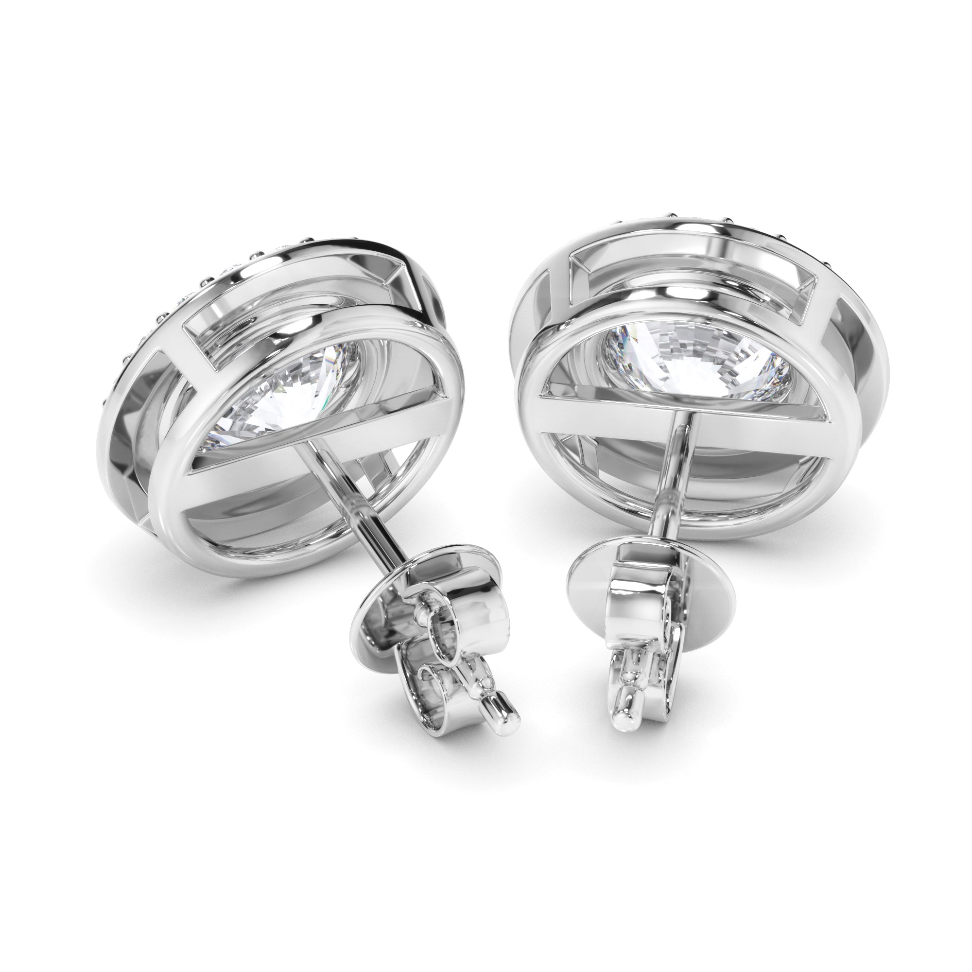 Round Brilliant Cut Diamond Halo Stud Earrings