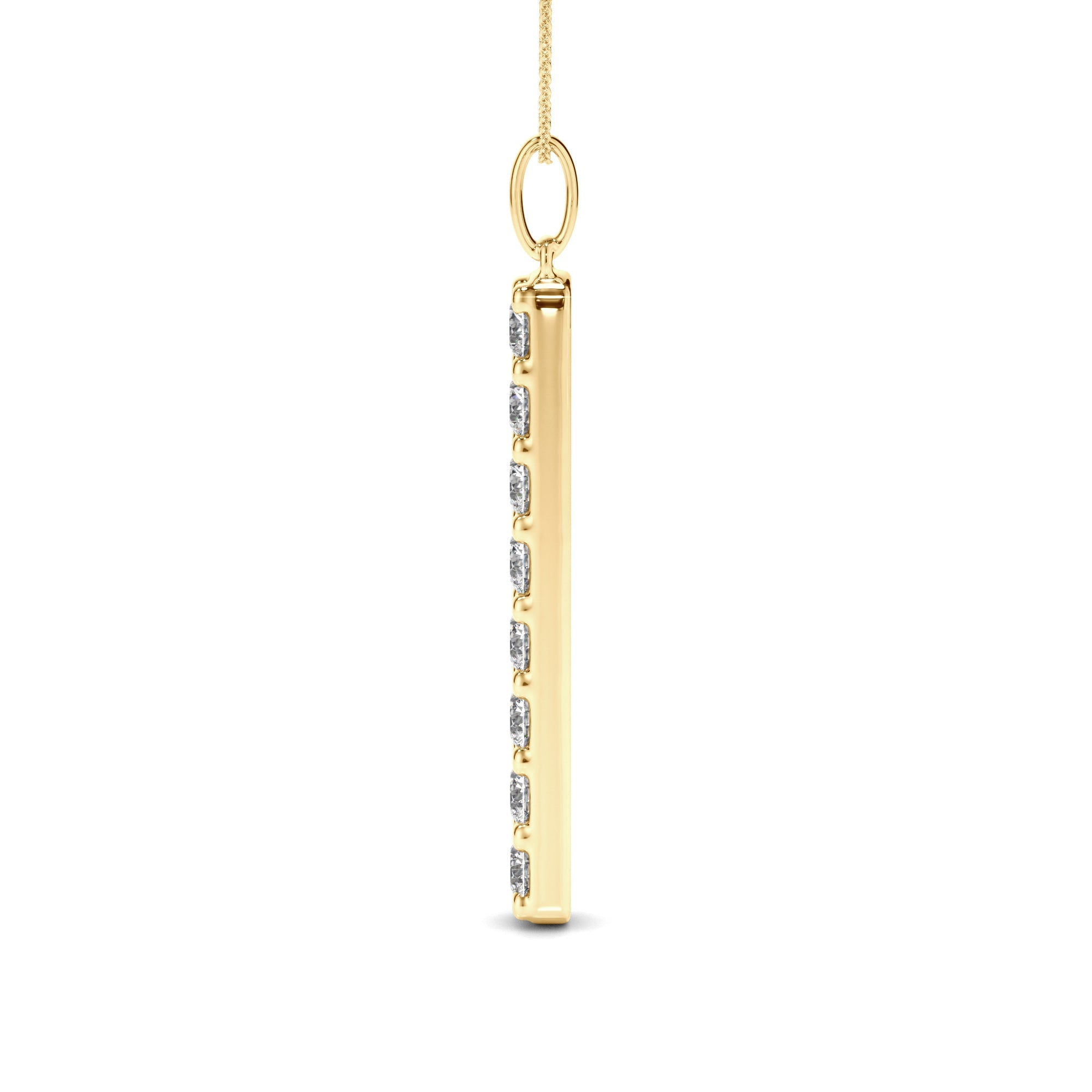 Round Brilliant Cut Diamond Drop Bar Pendant