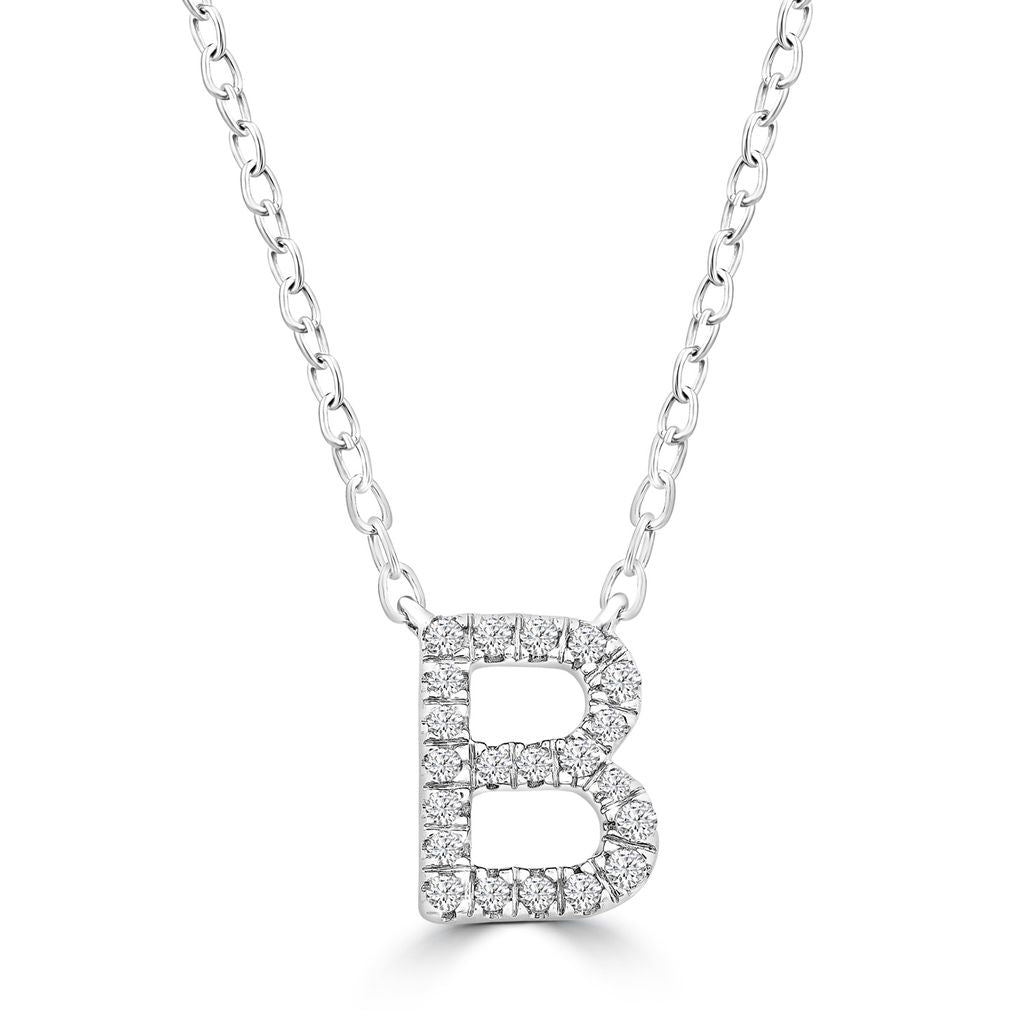9k Solid White Gold Diamond Initial Necklace