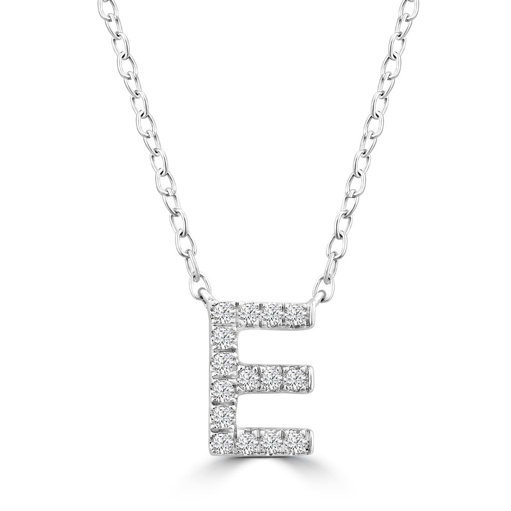 9k Solid White Gold Diamond Initial Necklace