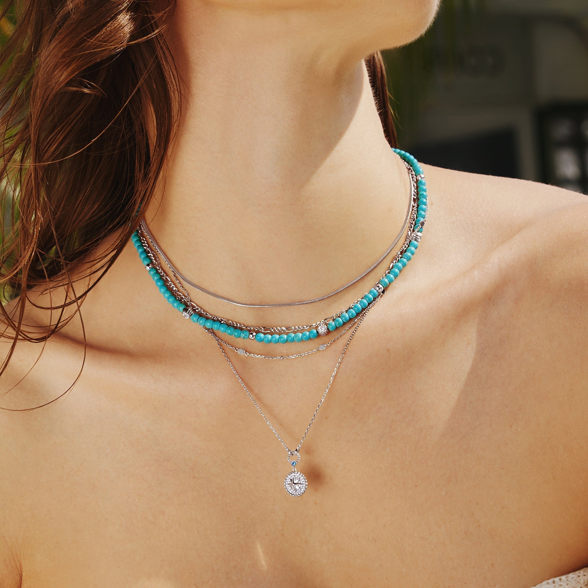 Ania Haie Silver Eight-Pointed Star Signet Necklace