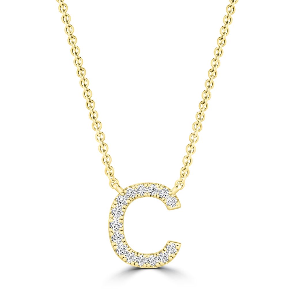 9k Solid Yellow Gold Diamond Initial Necklace