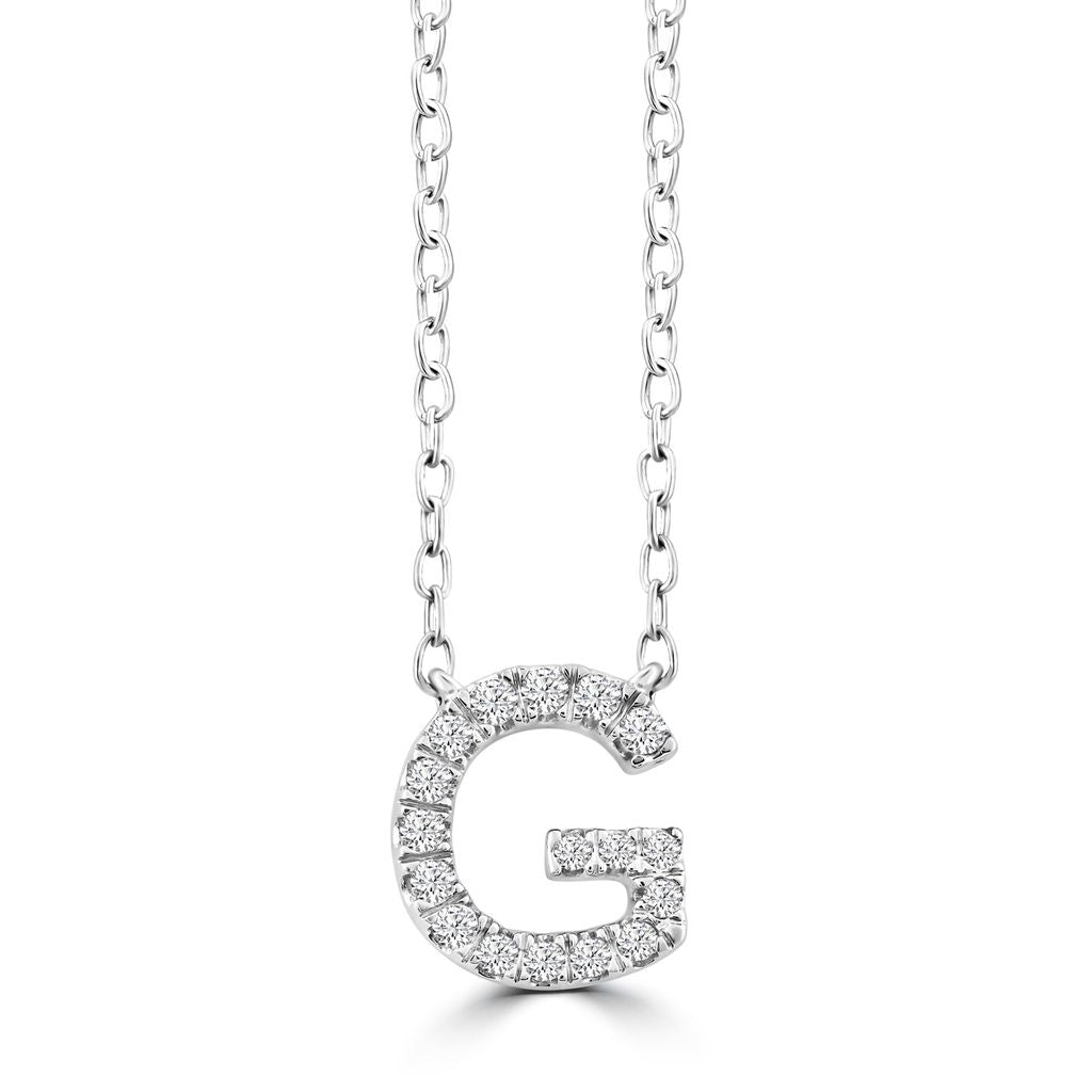 9k Solid White Gold Diamond Initial Necklace