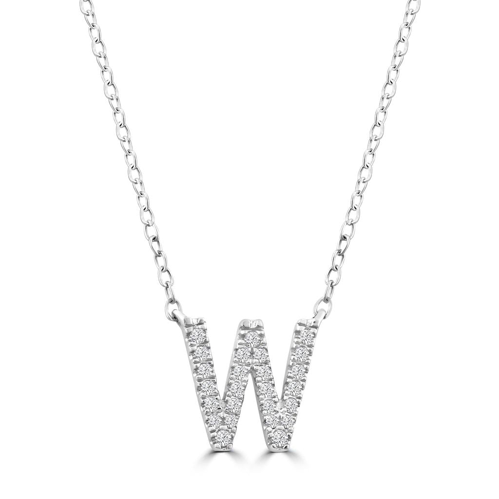9k Solid White Gold Diamond Initial Necklace