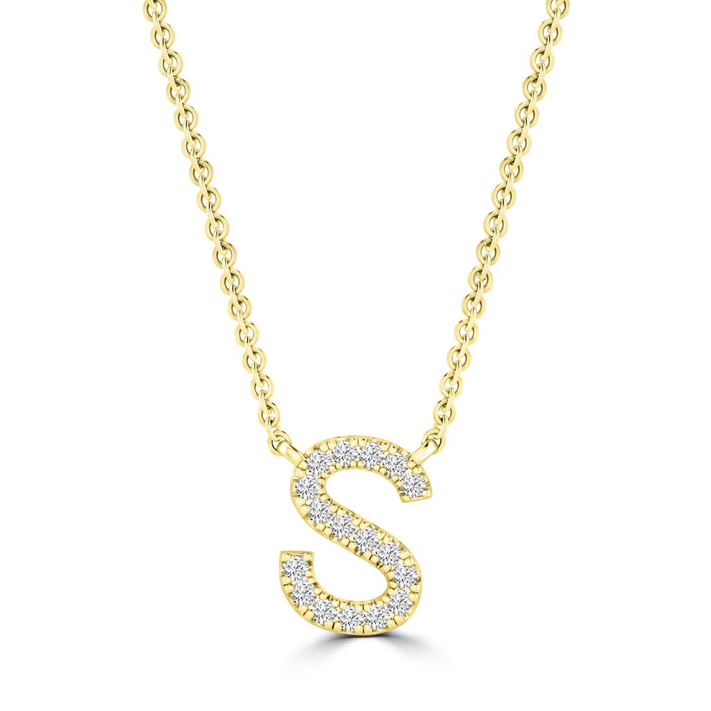 9k Solid Yellow Gold Diamond Initial Necklace