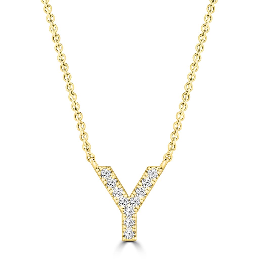 9k Solid Yellow Gold Diamond Initial Necklace